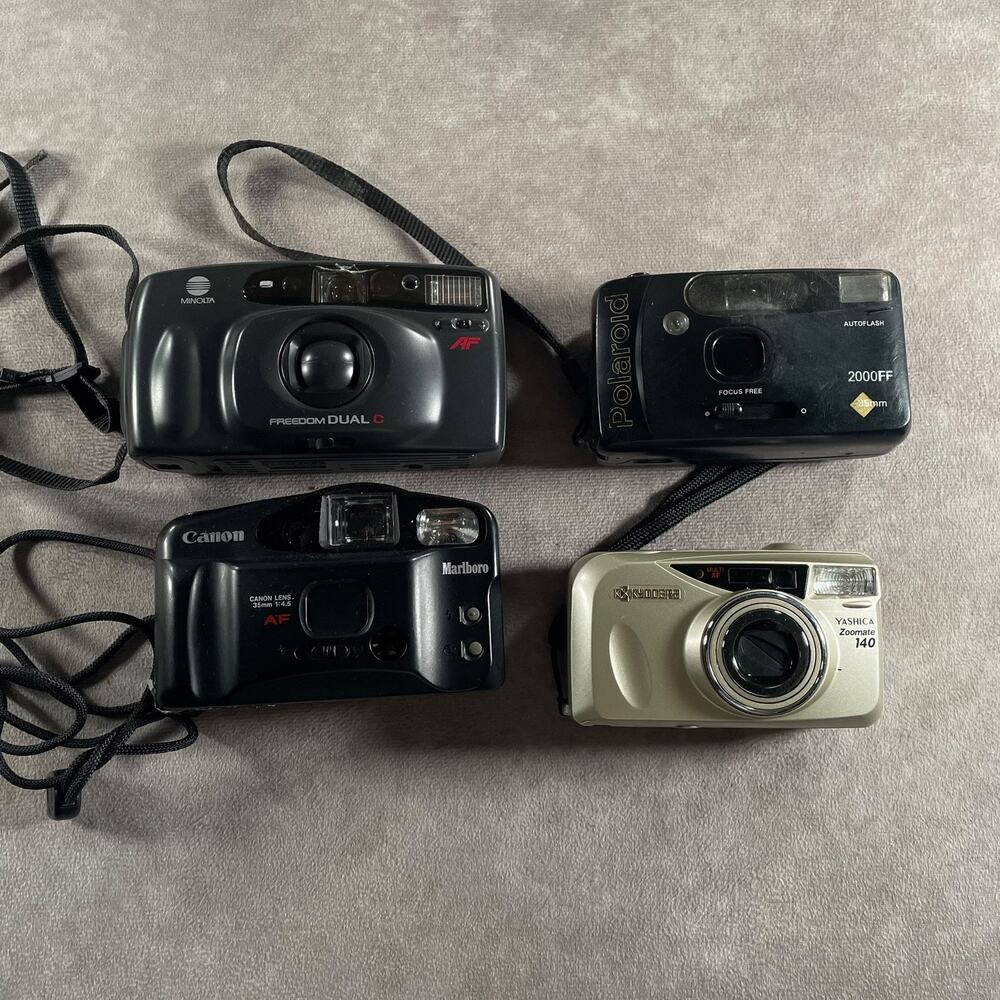 Lot 4 35mm Point & Shoot Film Cameras Minolta Canon Yashica Polaroid FOR PARTS